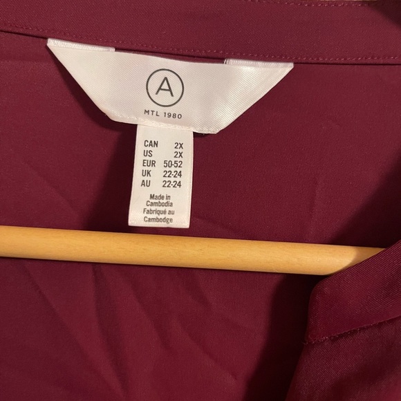 Women's Burgundy Button-Up Blouse - Picture 2 of 3